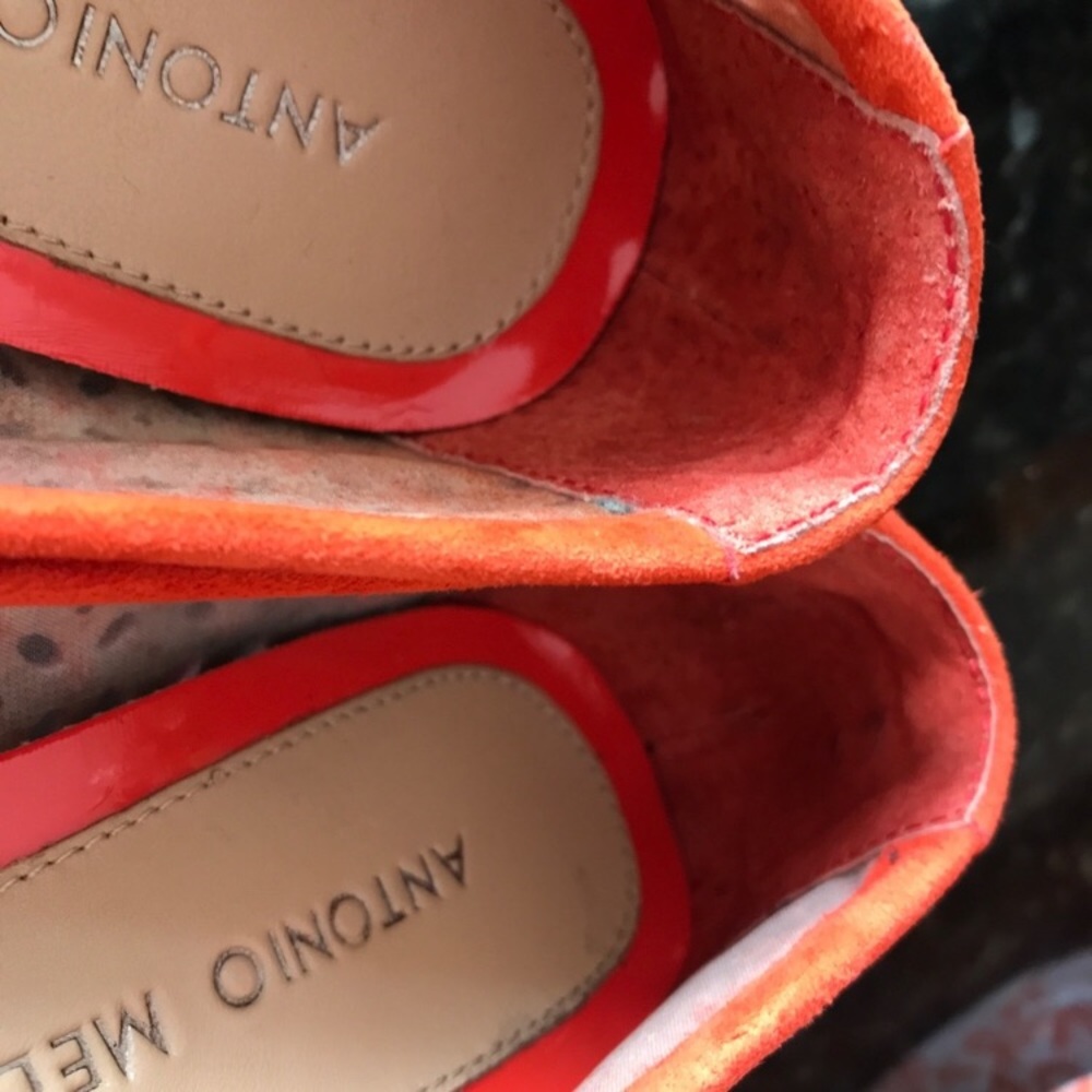 Antonio Melanie 6M orange suede laxer cut mesh flats with sparkle crystal studs - Picture 5 of 11